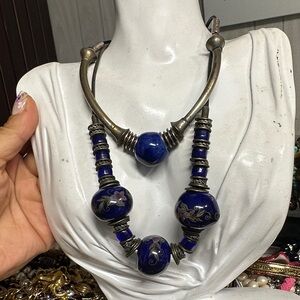 Vintage artisan crafted Hand craft,glass big beads,floral paint with metals